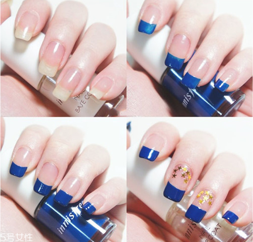 簡單撞色美甲教程 藍(lán)色星星美甲教程 簡單撞色美甲教程 藍(lán)色星星美甲教程